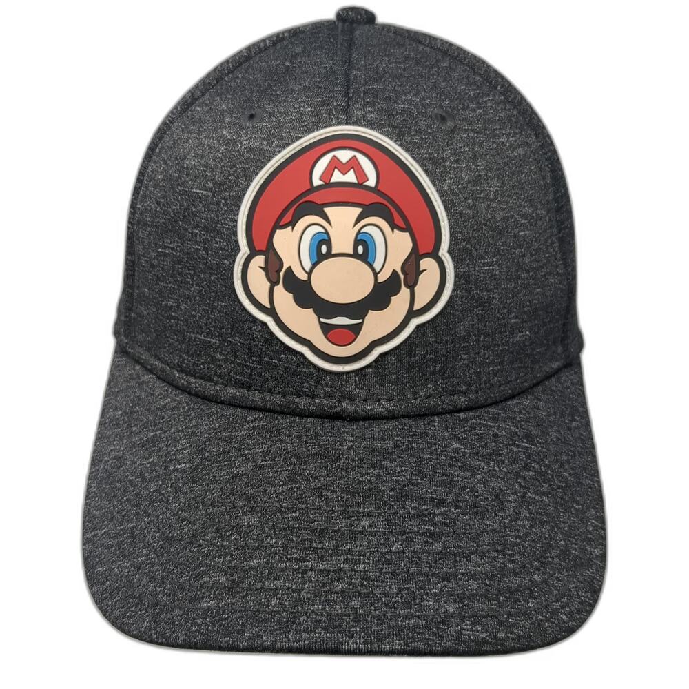Nintendo Mario Patch Baseball Cap Gray Red White One Size Fitted Stretch Hat